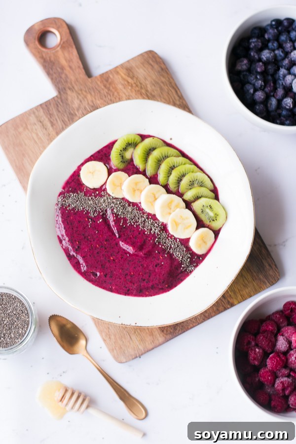 Vibrant 5-Minute Smoothie Bowl topped with fresh fruit