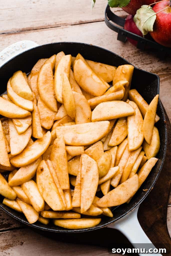 A skillet of the apple filling.