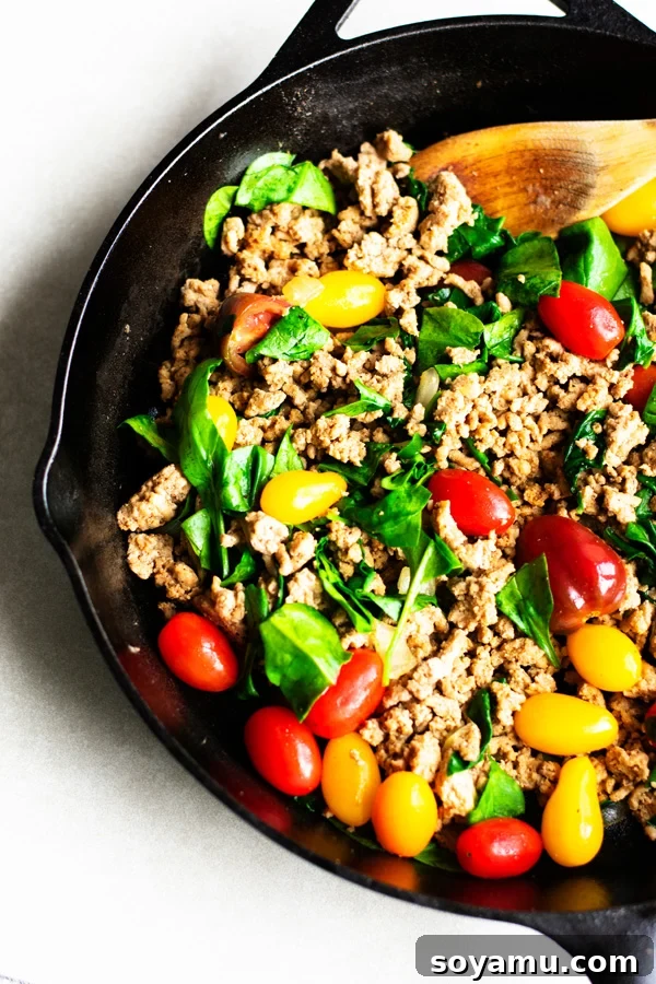 Close-up of Healthy Taco Skillet, showcasing the rich texture of the cooked ingredients and an egg