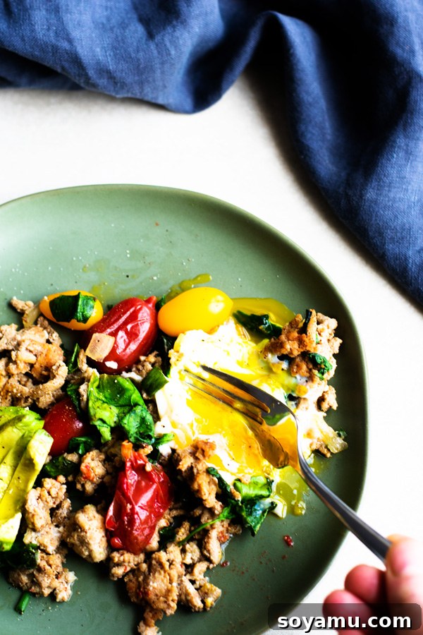 Another angle of the plated Healthy Taco Skillet, highlighting the vibrant colors of the fresh ingredients
