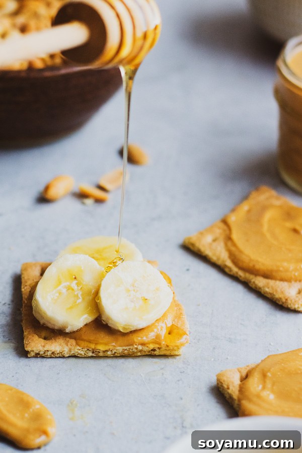 Freshly Made Peanut Butter 9 Graham crackers with banana and homemade peanut butter