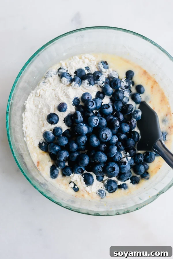 Buttermilk Blueberry Muffin Batter Buttermilk Blueberry Muffin Batter in a bowl
