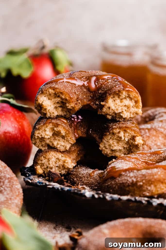 Ultimate Baked Apple Cider Donuts 4 A stack of halves of the baked apple cider donuts.
