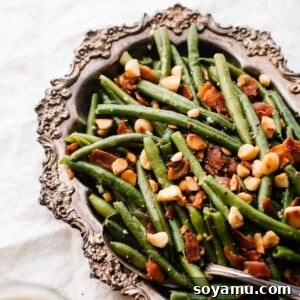 Effortless Gluten-Free Dairy-Free Bacon Green Beans 9 A dish of Quick Bacon Green Beans, garnished and ready to be served.