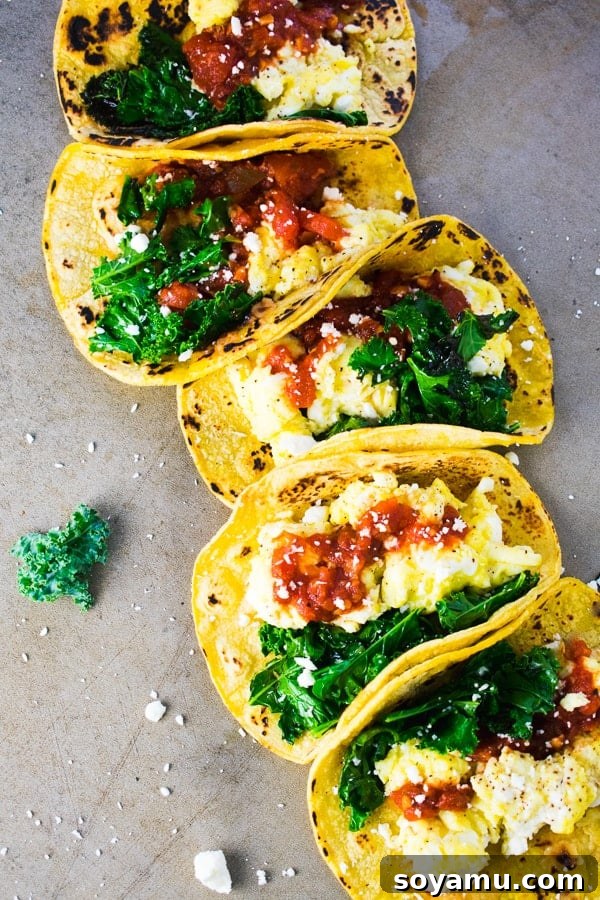 Quick Breakfast Tacos - Versatile and Whole30 compliant tacos. Delicious Quick Breakfast Tacos filled with eggs, avocado, and fresh salsa, ideal for any time of day.
