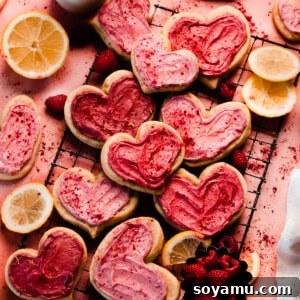 Heart Cutout Cookies with Raspberry Lemon Cream Cheese Frosting