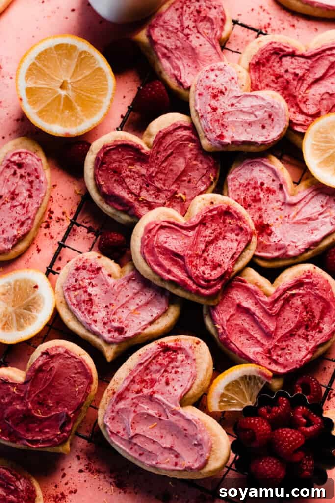 Frosted heart cookies on a vintage wire rack.