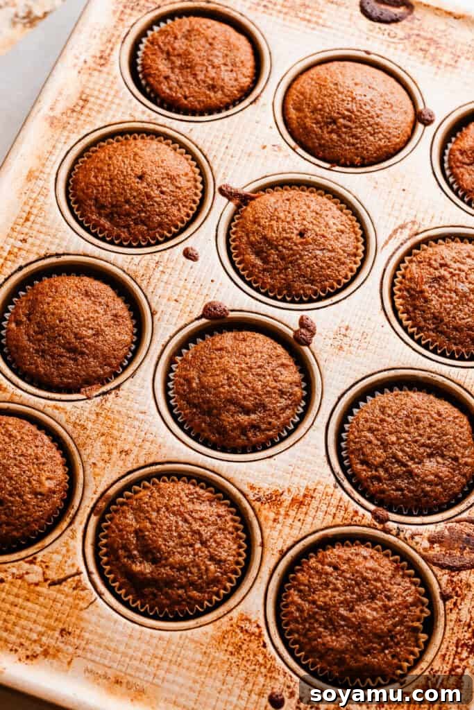 Brown Butter Cream Cheese Frosted Carrot Cupcakes 8 Freshly baked carrot cake cupcakes resting in the muffin pan on a wire rack, allowing them to cool completely before frosting.