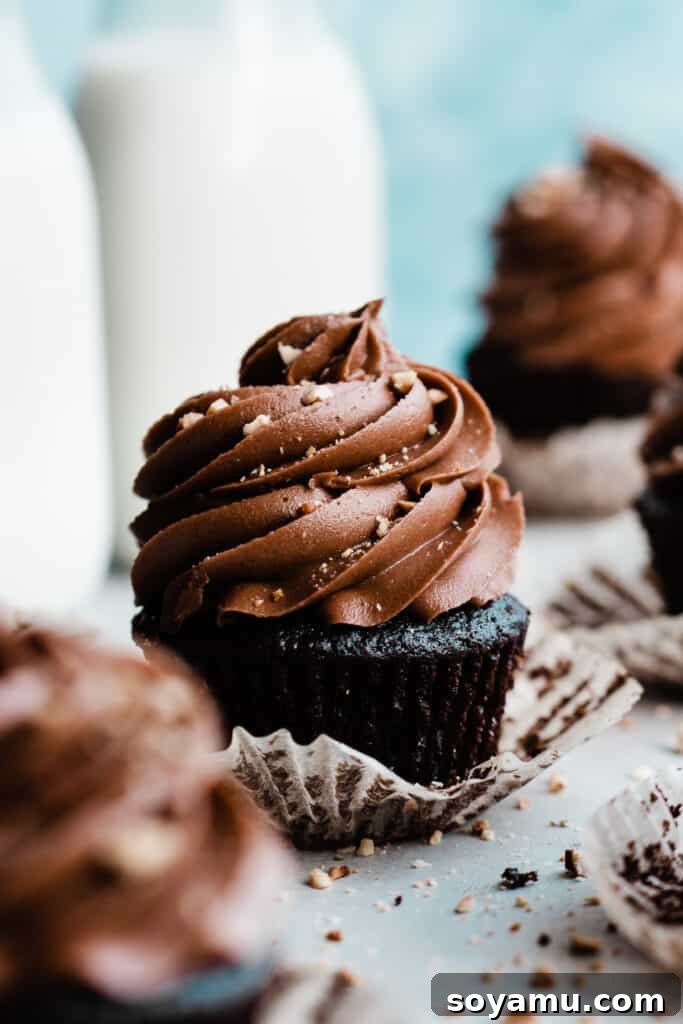Velvety Nutella Frosting 3 A delicious chocolate cupcake elegantly topped with generous swirls of homemade Nutella frosting.