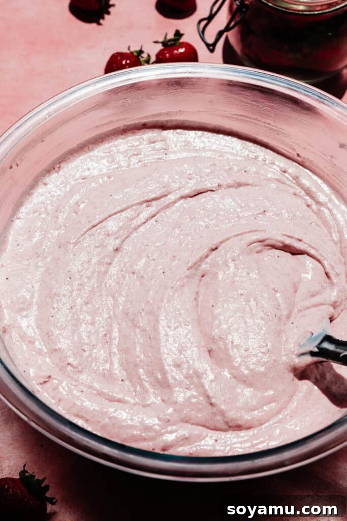 A bowl of the semi-thick cake batter.