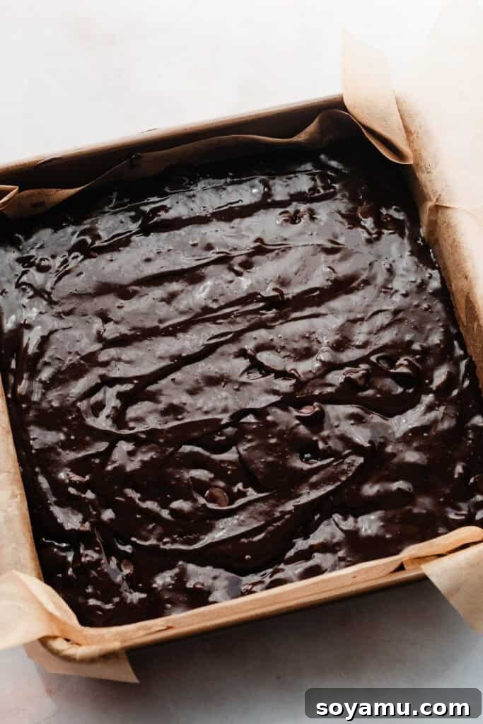 Sheet-Pan Brownies with Rich Chocolate Fudge Frosting 9 A pan of the brownie batter, ready to be baked.