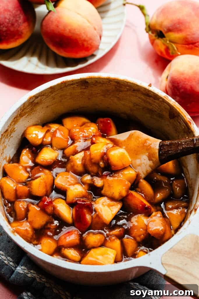 Southern-Style Peach Cobbler Muffins Recipe 4 A pot of the peach cobbler topping.