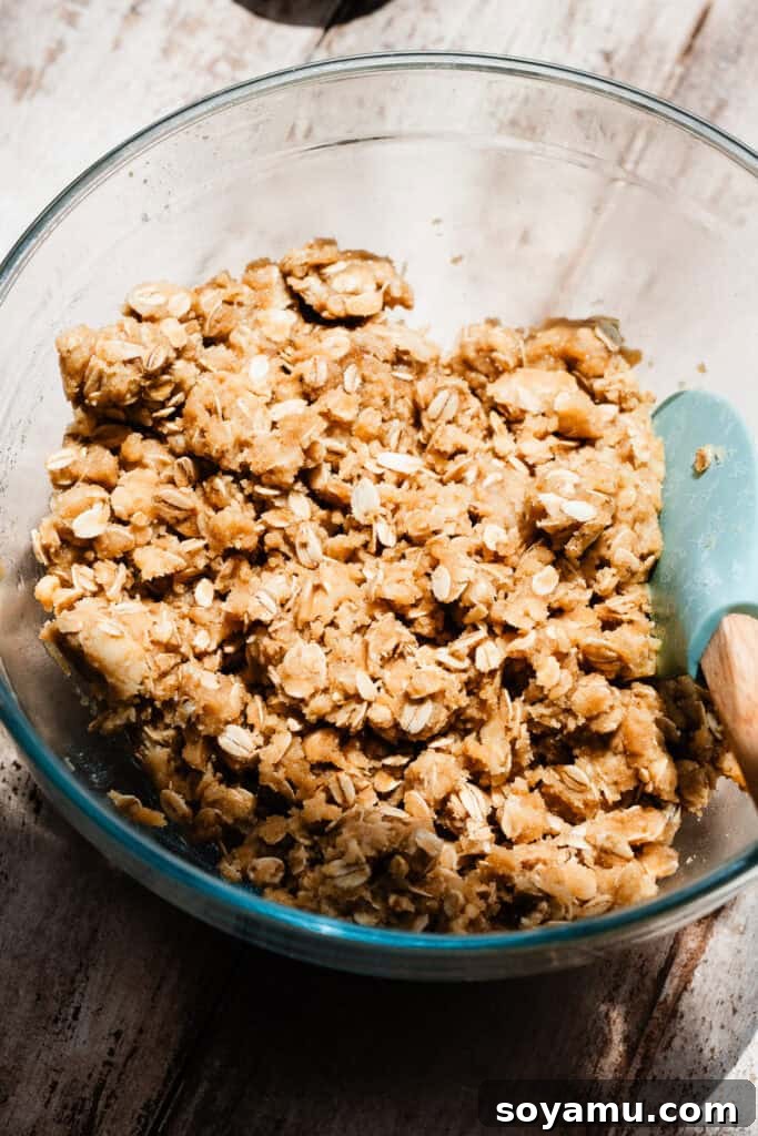 Carmelita Bars with Homemade Salted Caramel Filling 6 A bowl of the crumbly base and topping mixture.