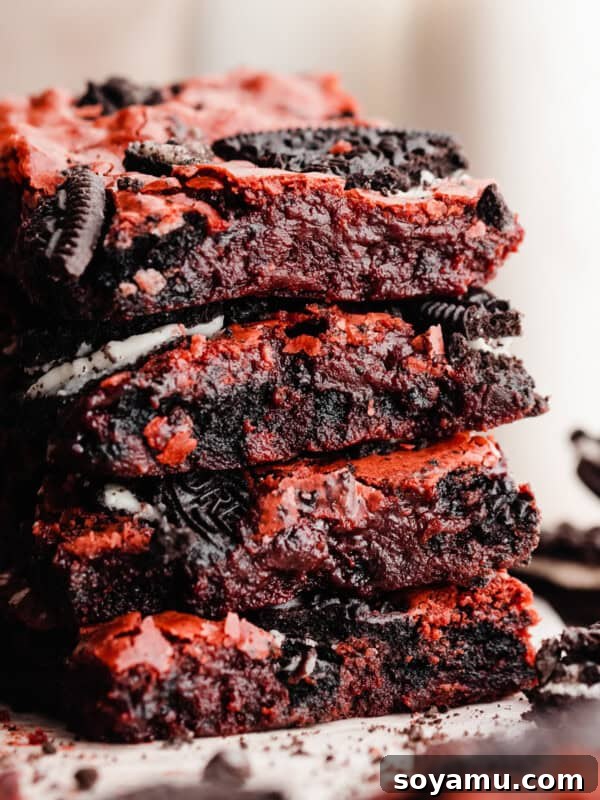 Decadent Moist Oreo Cake Recipe 19 Stack of 5 fudgy red velvet oreo brownies.